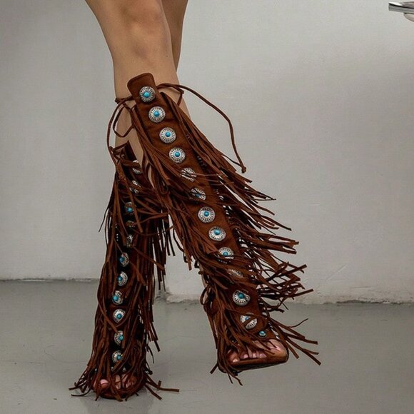 Brown Boho Women's Knee High Boots - Picture 4 of 7